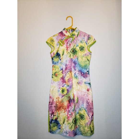 Fengmeisi Other - Cheongsam Qipao Dress Juniors M Short Cap Sleeve Floral Pastel High Collar